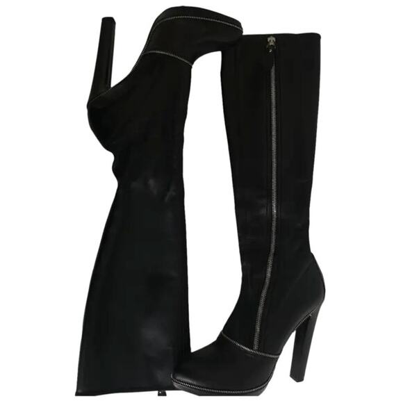 AlaĂŻa Alaia Paris Black Leather Knee-High Zipper Boots 40.5 Italy - Picture 1 of 12